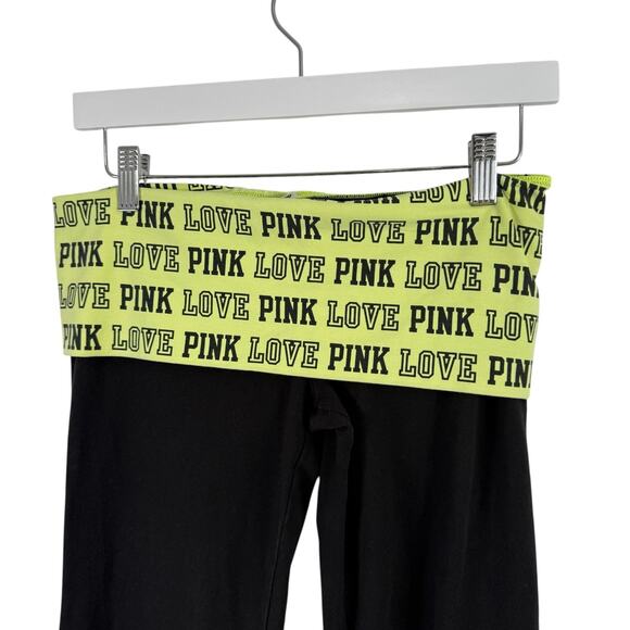 Victoria Secret Foldover Yoga Pants Bootcut Flare Spellout Y2K Women Med Short - Picture 2 of 5